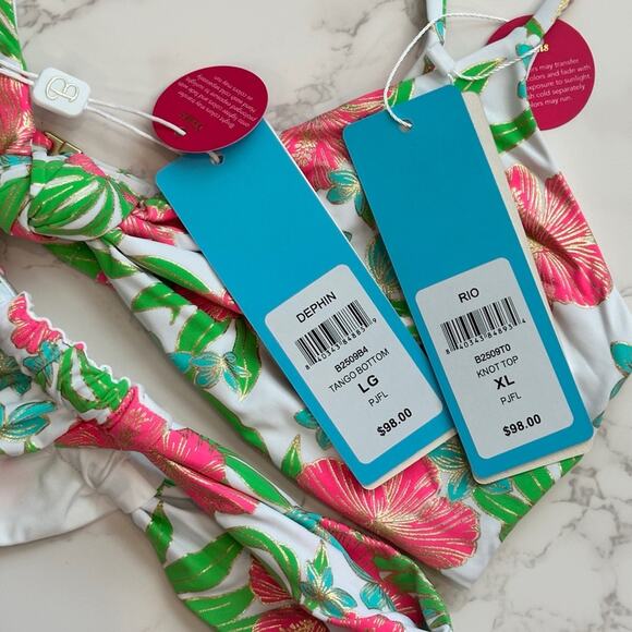 Beach Bunny Rio Knot Top XL & Delphin Tango Bottom L - Pink Jungle Floral $196 - Picture 14 of 14